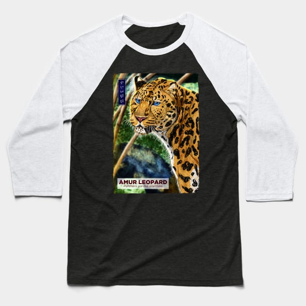 Amur leopard - Black Baseball T-Shirt by Thor Reyes